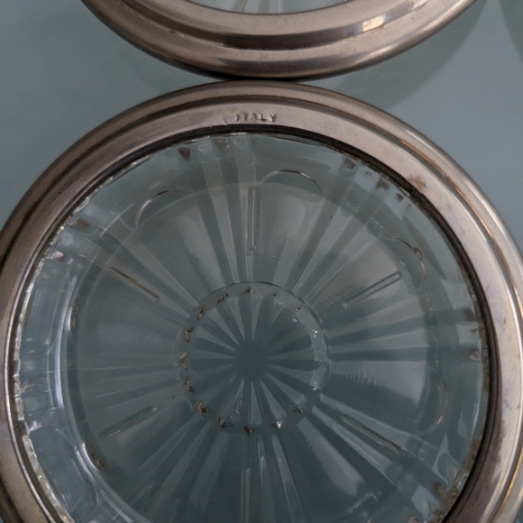 Vintage Coasters, Italian Silver Glass Crystal Coasters, Set of 4 Bar Decor - Picture 4 of 17